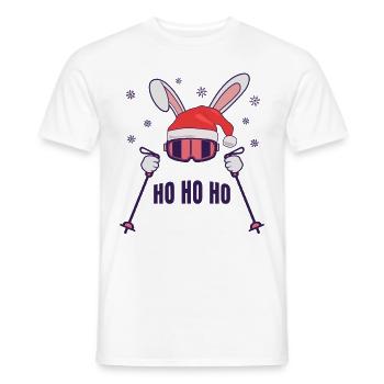 Lapin de ski Lapin de ski avec chapeau de Père Noël et bâtons de ski - T-shirt homme - blanc - Devant - AI Model Male 178 dark (178cm)