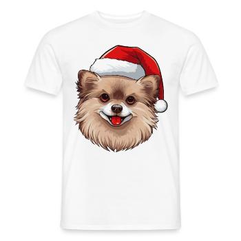 Portrait de Noël de Poméranie Chien de Poméranie - T-shirt homme - blanc - Devant - AI Model Male 178 dark (178cm)