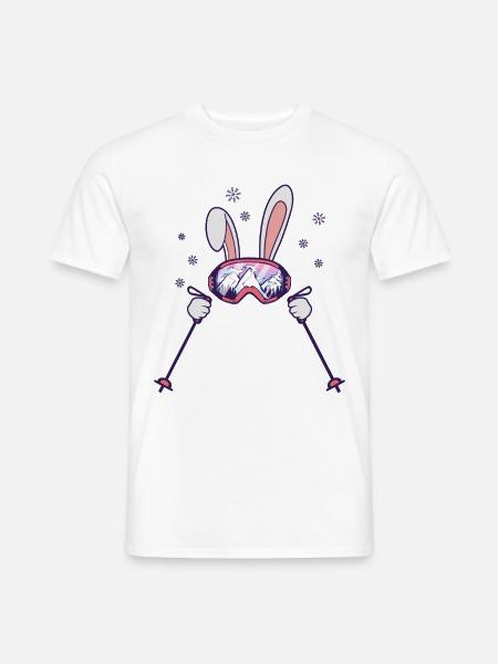 Skihase mit Skistöcken und Skibrille - Männer T-Shirt - Weiß