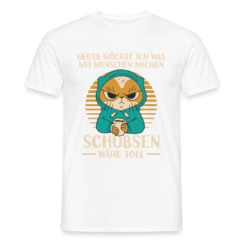 Funny Pushing Cats Saying Shirt - Men's T-Shirt - white - Front - AI Model Male 178 dark (178cm)