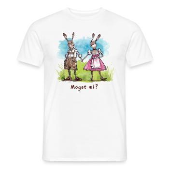 Mogst mi? Bayrische Hasen in Dirndl & Lederhose - Männer T-Shirt - Weiß - Vorne - AI Model Male 178 dark (178cm)