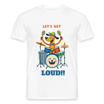 Drumming Dog auf der Bühne - Männer T-Shirt - Weiß - Vorne - AI Model Male 178 dark (178cm)