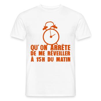 qu on arrete de me reveiller a 15 h du matin revei - T-shirt homme - blanc - Devant - AI Model Male 178 dark (178cm)