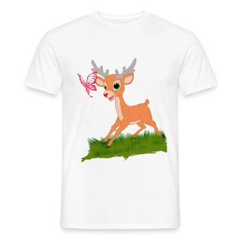 Bambi am spielen mit einem Schmetterling Geschenk - Männer T-Shirt - Weiß - Vorne - AI Model Male 178 dark (178cm)