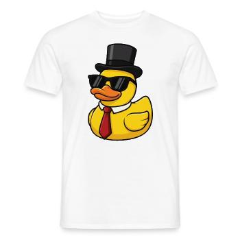 Canard en caoutchouc avec chapeau haut de forme et lunettes de soleil - T-shirt homme - blanc - Devant - AI Model Male 178 dark (178cm)