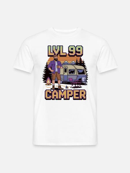 Lvl 99 Camper – Retro-Pixel‑Campingdesign - Männer T-Shirt - Weiß