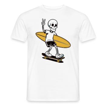 Skeleton with skateboard, surfboard. Peace Sign - Men's T-Shirt - white - Front - AI Model Male 178 dark (178cm)