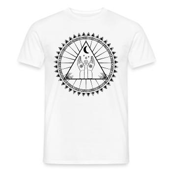 Universe Spiritual Tattoo Hands Moon Stars - Men's T-Shirt - white - Front - AI Model Male 178 dark (178cm)