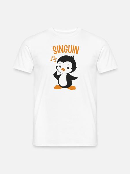 Singuin - Süßer Pinguin Singt - Männer T-Shirt - Weiß