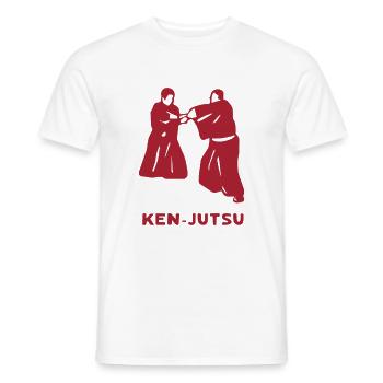 Tenue Ken Jutsu pour les combattants d’arts martiaux - T-shirt homme - blanc - Devant - AI Model Male 178 dark (178cm)