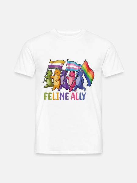 Feline Ally Katzenbesitzer LGBTQ Regenbogenflagge - Männer T-Shirt - Weiß