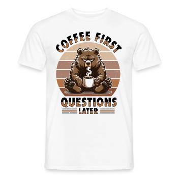 Grumpy bear with coffee - Men's T-Shirt - white - Front - AI Model Male 178 dark (178cm)