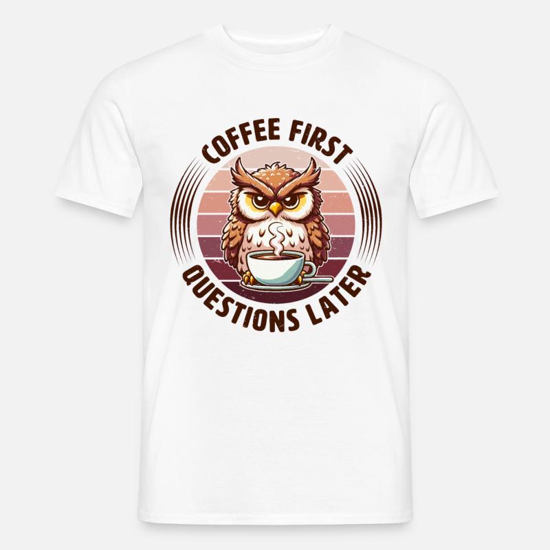 Grumpy owl with coffee - Men's T-shirt - white
