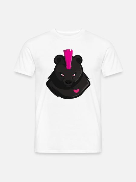 Bär Punk Herz Comic Art Böser Blick Geschenk - Männer T-Shirt - Weiß