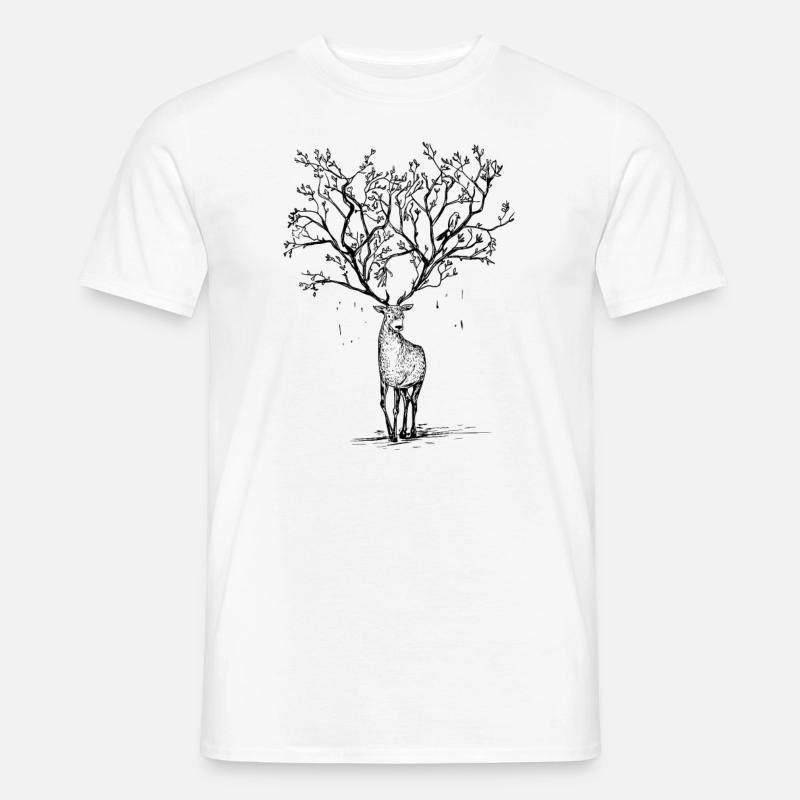 Hirsch Geweih Baum Illustration Wald Geschenk - Männer T-Shirt - Weiß