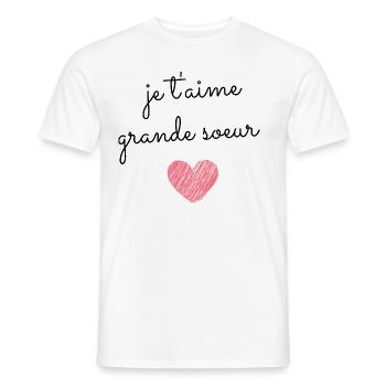 T Shirt je t'aime grande soeur - T-shirt homme - blanc - Devant - AI Model Male 178 dark (178cm)