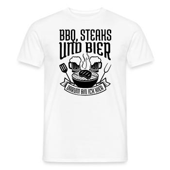 BBQ, STEAKS & BIÈRE, GRILLADES AU BARBECUE - T-shirt homme - blanc - Devant - AI Model Male 178 dark (178cm)