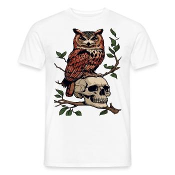 Hibou perché sur crâne sombre Nature Design - T-shirt homme - blanc - Devant - AI Model Male 178 dark (178cm)