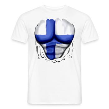 Finland Flag Ripped Muscles, six pack, chest - Men's T-Shirt - white - Front - AI Model Male 178 dark (178cm)