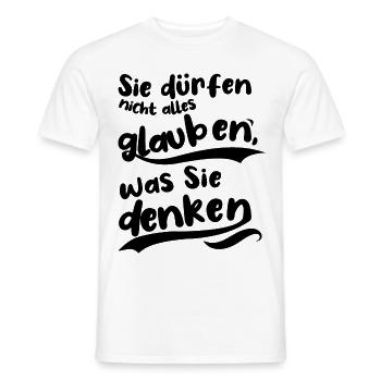 Witziger Spruch Denken, Glauben, Besserwisser - Männer T-Shirt - Weiß - Vorne - AI Model Male 178 dark (178cm)