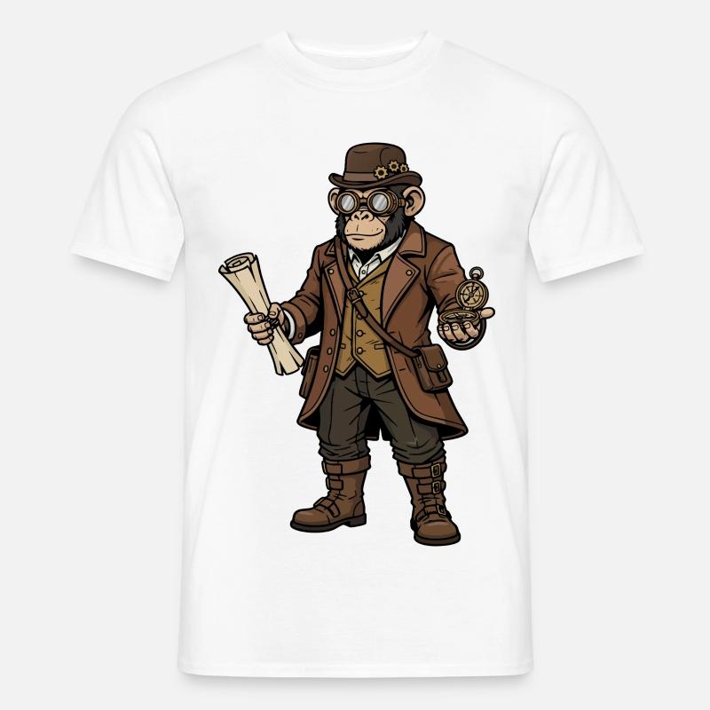 Monkey Explorer Steampunk Retro-Abenteuer - Männer T-Shirt - Weiß