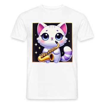 Conception de dessin animé de chat de saxophone mignon - T-shirt homme - blanc - Devant - AI Model Male 178 dark (178cm)
