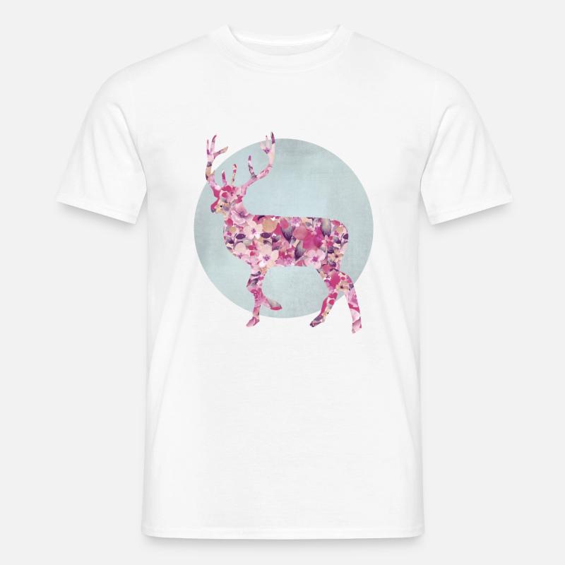 Blumen-Hirsch - Männer T-Shirt - Weiß
