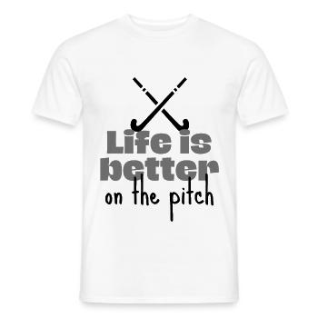 Hockey : la vie est meilleure sur le terrain - T-shirt homme - blanc - Devant - AI Model Male 178 dark (178cm)
