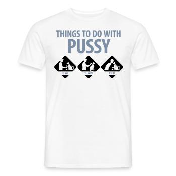 Les choses que vous pouvez faire avec une chatte. - T-shirt homme - blanc - Devant - AI Model Male 178 dark (178cm)