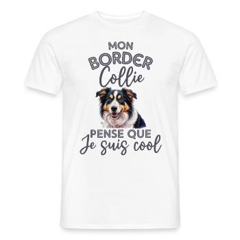 Mon border collie pense que je suis cool - T-shirt homme - blanc - Devant - AI Model Male 178 dark (178cm)