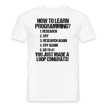 How do you become a programmer? - Men's T-Shirt - white - Front - AI Model Male 178 dark (178cm)