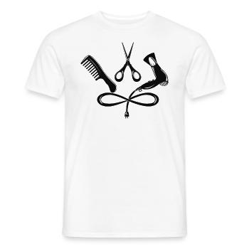 Coiffeur coiffeurs salon peigne, ciseaux, sèche-cheveux - T-shirt homme - blanc - Devant - AI Model Male 178 dark (178cm)