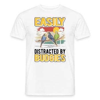 Facilement distrait par les perruches Budgerigar - T-shirt homme - blanc - Devant - AI Model Male 178 dark (178cm)