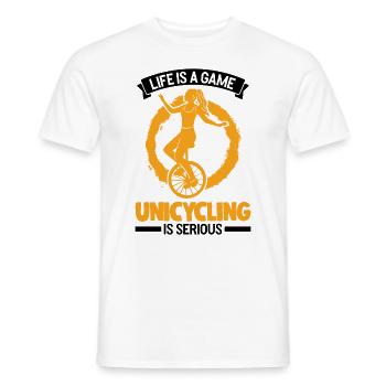 La vie est un jeu Le monocyclisme est sérieux Le monocycle - T-shirt homme - blanc - Devant - AI Model Male 178 dark (178cm)