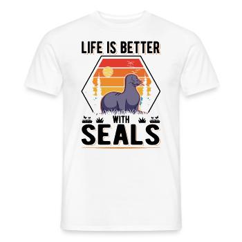 Life is better with Seal Robbe - Men's T-Shirt - white - Front - AI Model Male 178 dark (178cm)