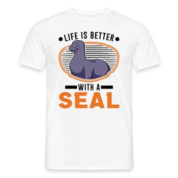 Life is better with a Seal Robbe - Men's T-Shirt - white - Front - AI Model Male 178 dark (178cm)