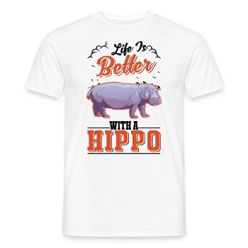 Life is better with a Hippo Nilpferd Flusspferd - Men's T-Shirt - white - Front - AI Model Male 178 dark (178cm)
