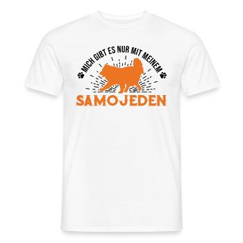 Je n’existe qu’avec mon Samoyède - T-shirt homme - blanc - Devant - AI Model Male 178 dark (178cm)