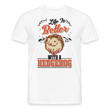 Life is better with a Hedgehog Igel - Men's T-Shirt - white - Front - AI Model Male 178 dark (178cm)