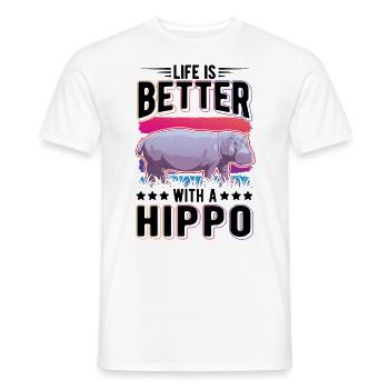 Life is better with a Hippo Nilpferd Flusspferd - Men's T-Shirt - white - Front - AI Model Male 178 dark (178cm)