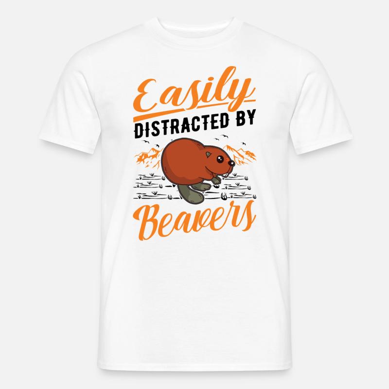 Easily distracted by Beavers Biber - Männer T-Shirt - Weiß