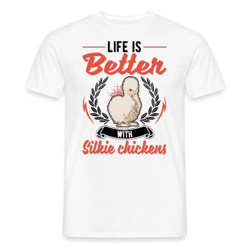 La vie est meilleure avec un poulet en soie - T-shirt homme - blanc - Devant - AI Model Male 178 dark (178cm)