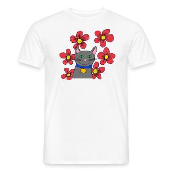 Grey cat with flowers - Men's T-Shirt - white - Front - AI Model Male 178 dark (178cm)