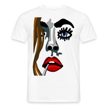 Klassisches Art Face - Topmodel mit roten LIppen - Männer T-Shirt - Weiß - Vorne - AI Model Male 178 dark (178cm)