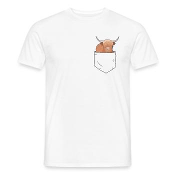 Scottish highland cattle in beef country breast pocket - Men's T-Shirt - white - Front - AI Model Male 178 dark (178cm)