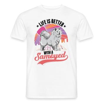 Life is better with a Samoyed Samojede Samojeden - Men's T-Shirt - white - Front - AI Model Male 178 dark (178cm)