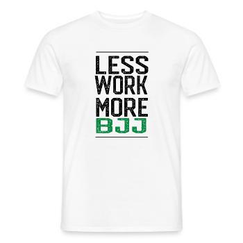 Drôle BJJ, chemise MMA - moins de travail, plus BJJ - T-shirt homme - blanc - Devant - AI Model Male 178 dark (178cm)