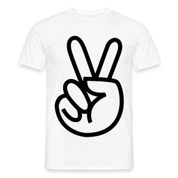 Peace, peace sign, hand with two fingers up # - Men's T-Shirt - white - Front - AI Model Male 178 dark (178cm)