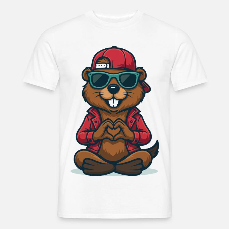 Cooler Herz-Biber - Männer T-Shirt - Weiß