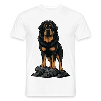 Tibetischer Mastiffhund auf Felsenporträt Schwarzes Feuer - Männer T-Shirt - Weiß - Vorne - AI Model Male 178 dark (178cm)